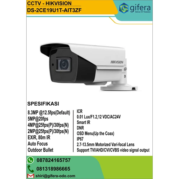 Kamera CCTV Bullet Hikvision DS-2CE19U1T-(A)IT3ZF 8 MP 