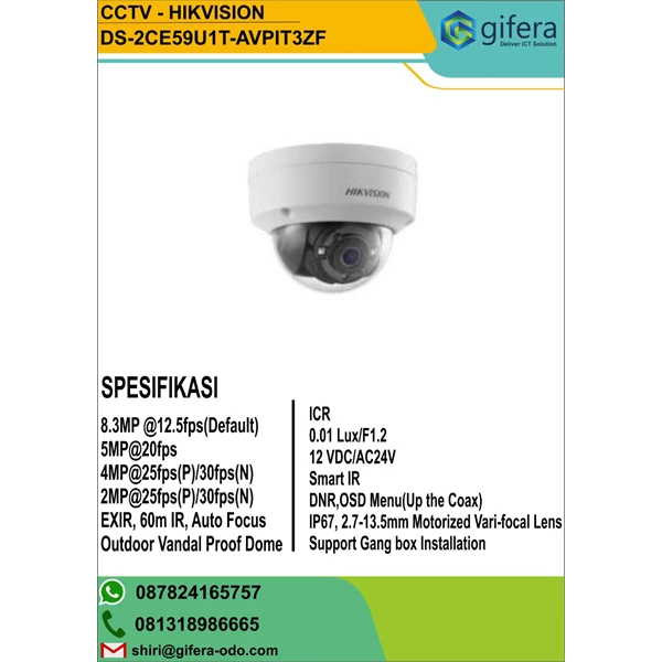 Hikvision DS-2CE59U1T-(A)VPIT3ZF8 MP Dome Camera